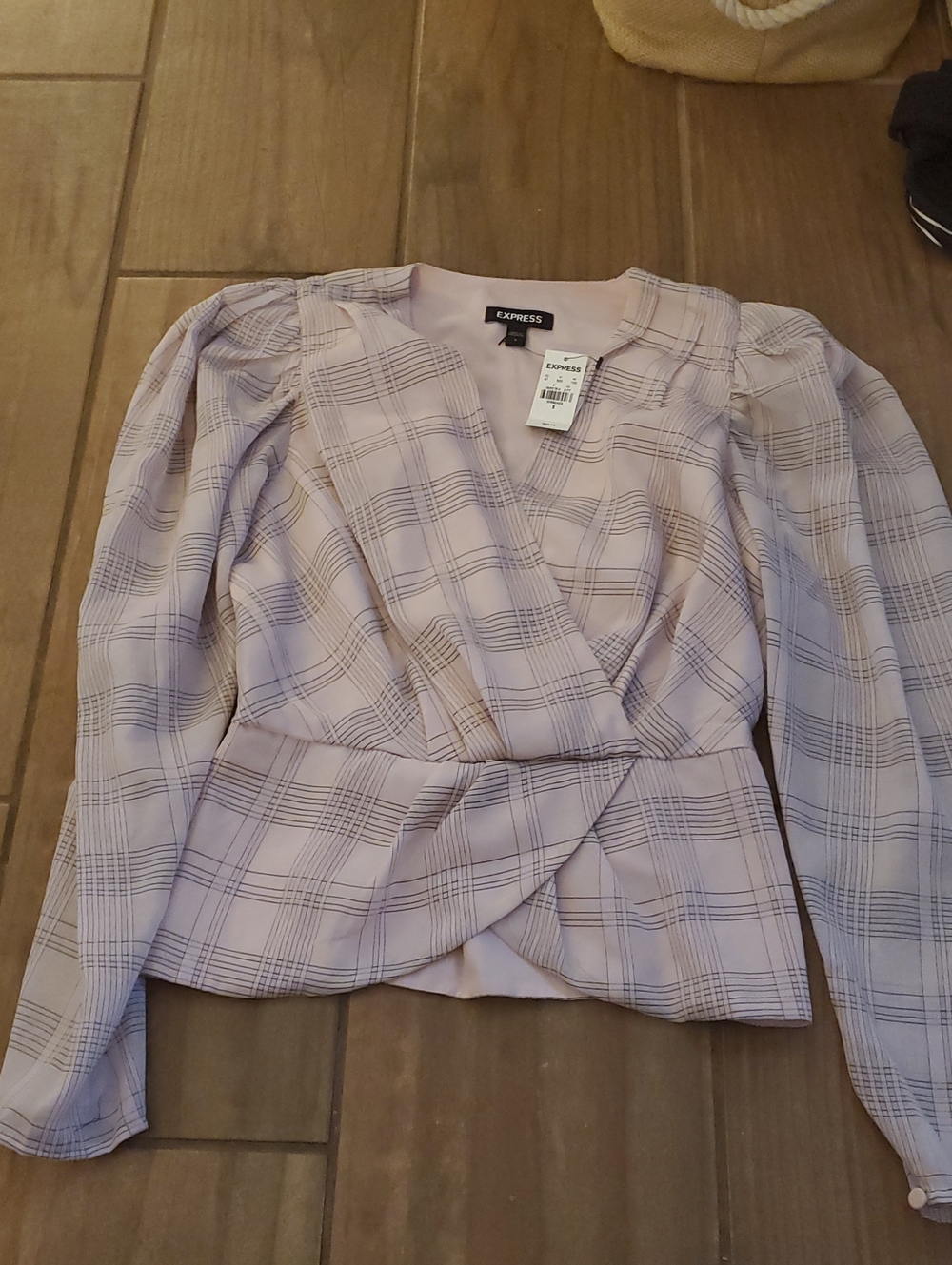 Express Pink Plaid Wrap-Style Blouse NWT